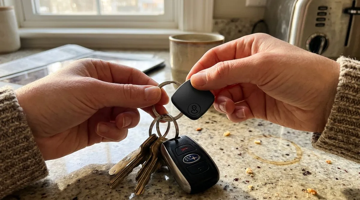 iTagPro GPS tracker attached to keys during our real-world testing